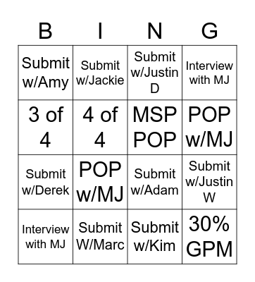 My Buddy Bingo Card