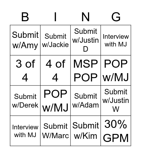 My Buddy Bingo Card