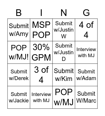 My Buddy Bingo Card