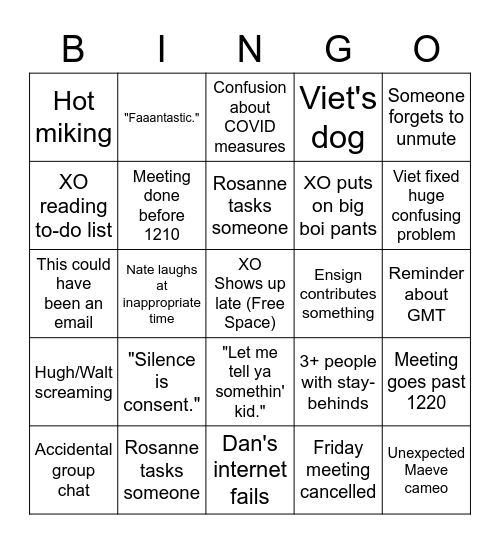 Staff Meeting Bingo Card