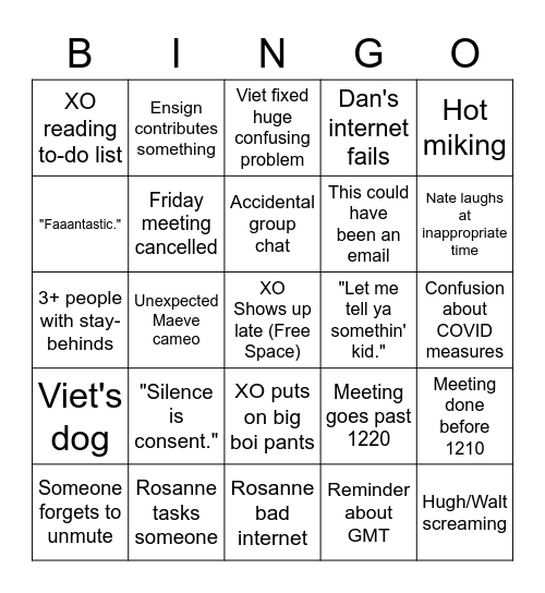 Staff Meeting Bingo Card