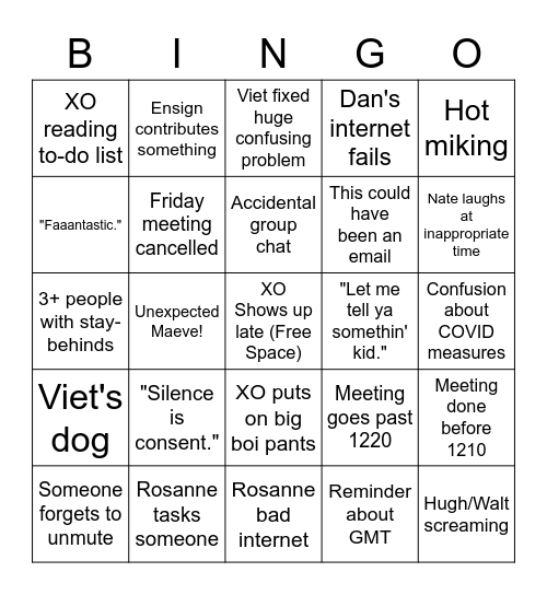 Staff Meeting Bingo Card