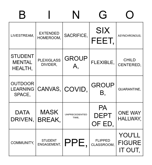 Welcome Back Bingo Card