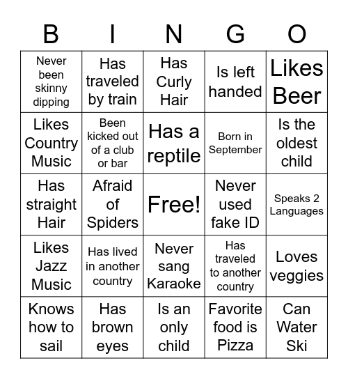 Get to Know You Bingo Card