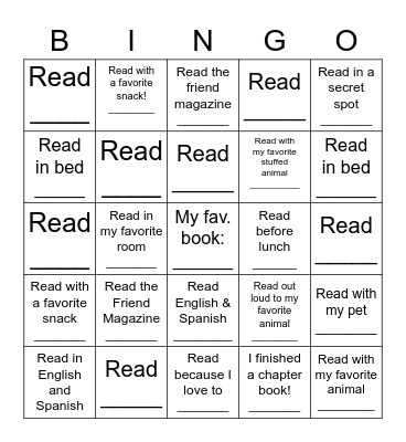 READING BINGO Card