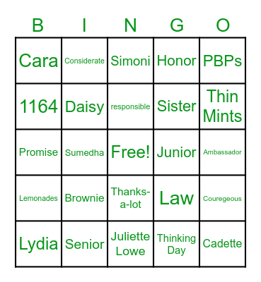 Troop 1164 Bingo Card
