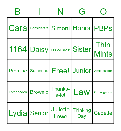 Troop 1164 Bingo Card