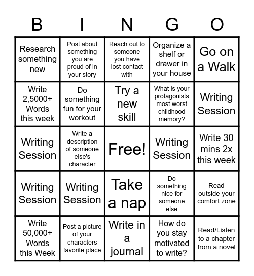 Writer Bingo Card
