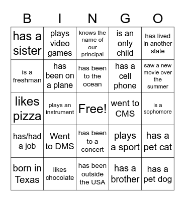 Getting to Know You Bingo Card