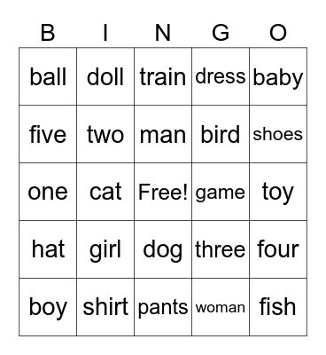 Fry words 1-24 Nouns Bingo Card