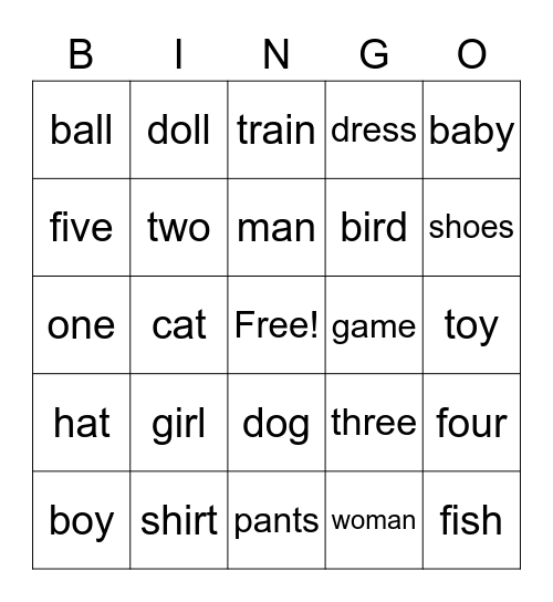 Fry words 1-24 Nouns Bingo Card