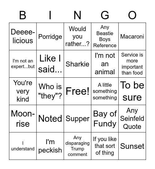 Matt-isms (and other Matt things) Bingo Card