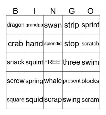 Blends and Digraphs Bingo Card