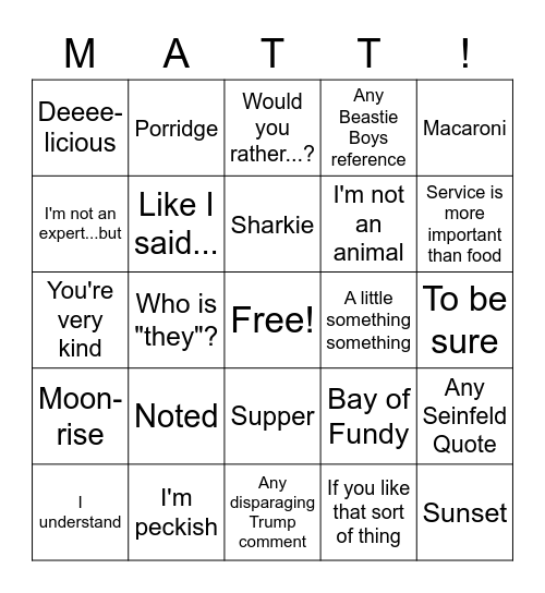Matt-isms Bingo Card