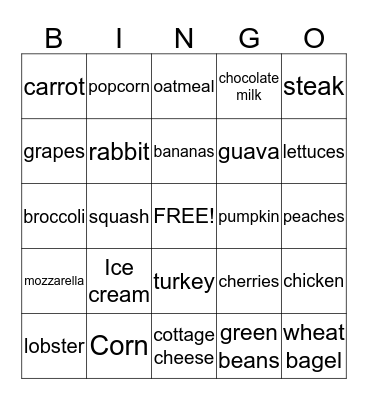 Nutritious Bingo Card