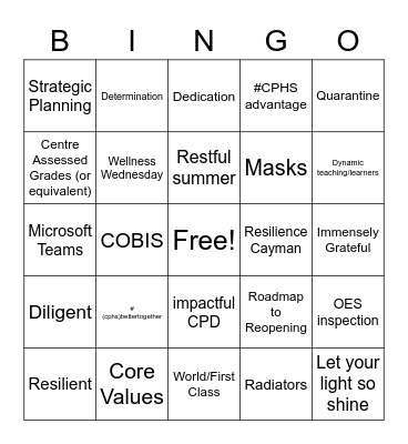 Back to School Bingo Card