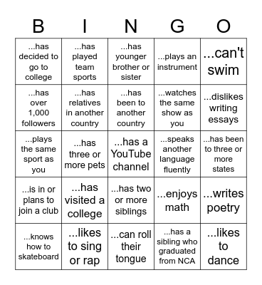 Ice Breaker Bingo Card