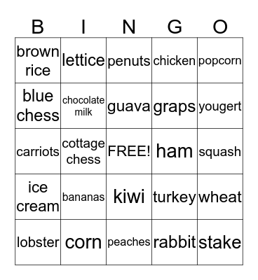 nutrition bingo  Bingo Card