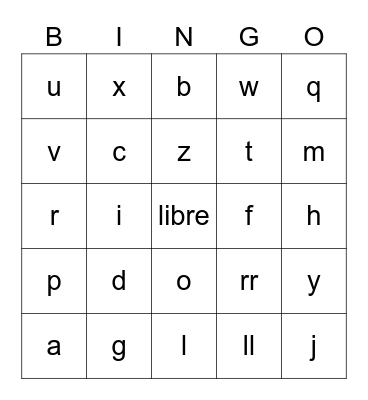 Spanish Alphabet Bingo Card