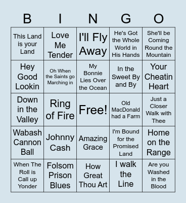 Musical playlist Bingo Card