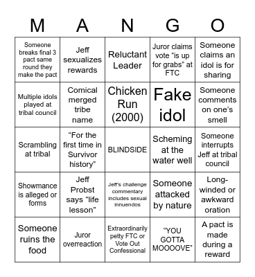 Survivor - Second Chances Bingo Card