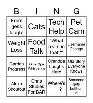 Family Zoom Bingo Card