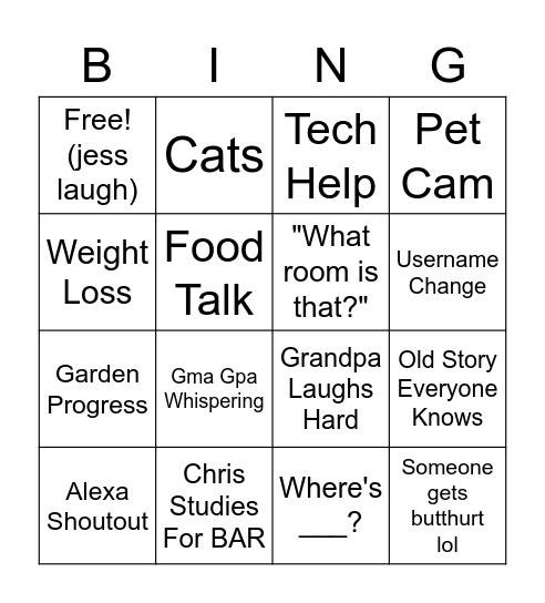 Family Zoom Bingo Card