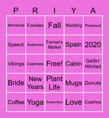 Bachelorette Bingo Card