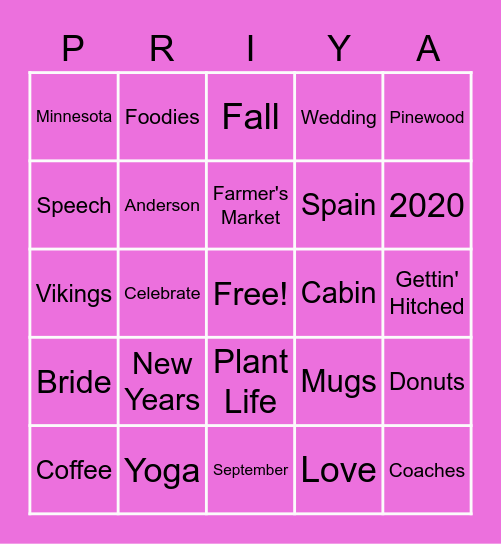 Bachelorette Bingo Card