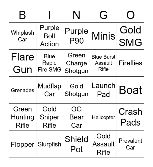 Fortnite Chapter 2 Season 3 Bingo Card