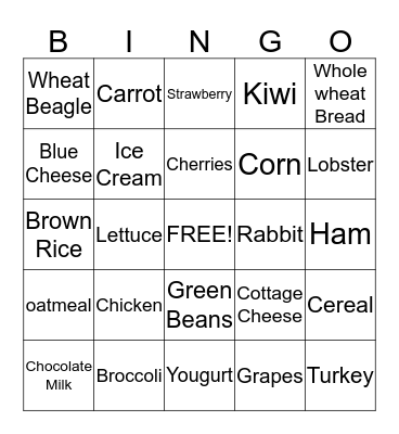 Nutrition Bingo Card