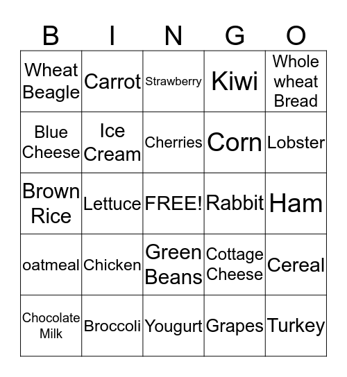 Nutrition Bingo Card