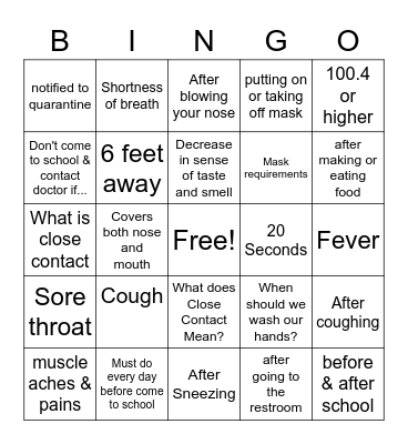 COVID19 Bingo Card
