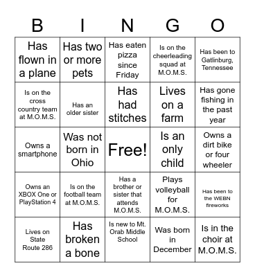 "GETTING TO KNOW YOU" BINGO Card