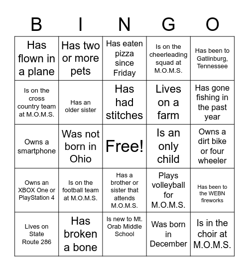 "GETTING TO KNOW YOU" BINGO Card