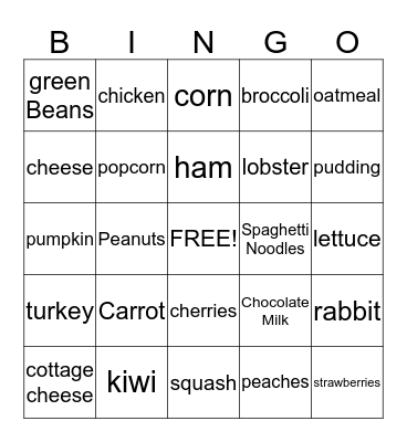 Nutrition Bingo!  Bingo Card