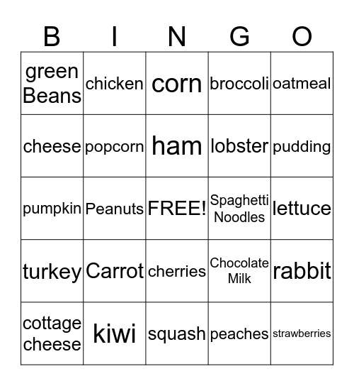 Nutrition Bingo!  Bingo Card