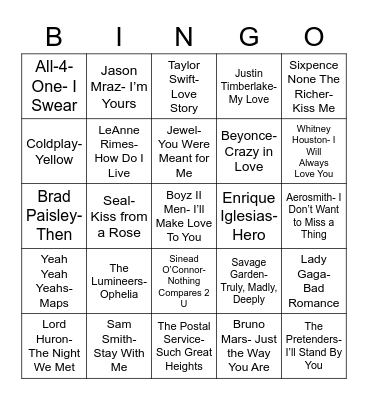 Total-Quiz.com Presents Radio Bingo: Romance in the Song Bingo Card