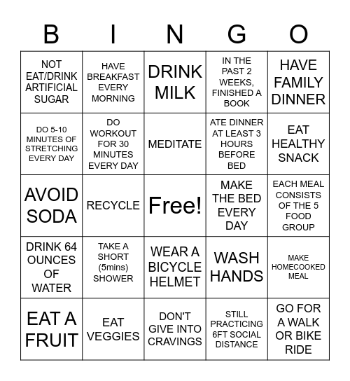 HEALTHY HABIT Bingo Card