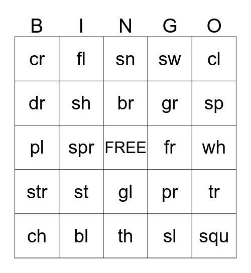 Chunks Bingo Card