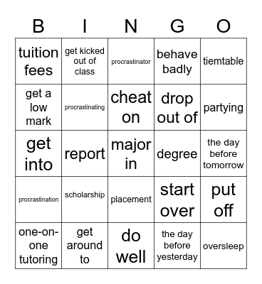 Vocabulary_intermediate 4 Bingo Card
