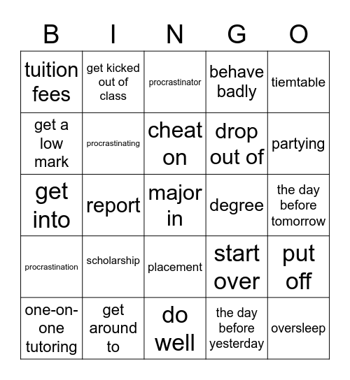 Vocabulary_intermediate 4 Bingo Card