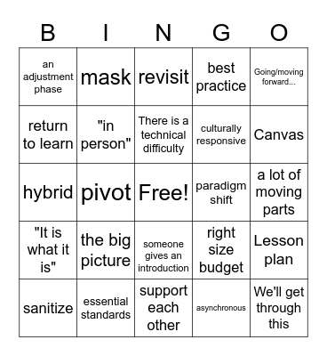 Back to Distance Learning Bingo Card