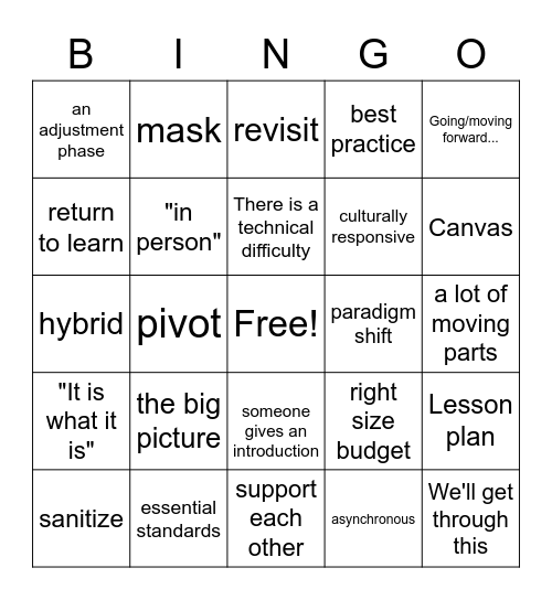 Back to Distance Learning Bingo Card