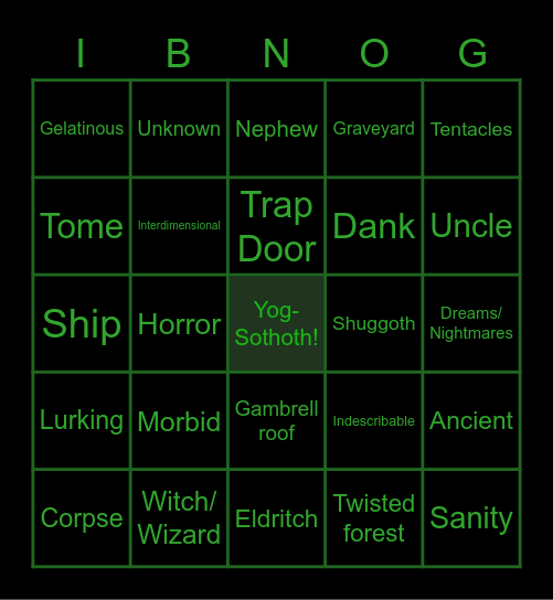 Lovecraftian Bingo Card