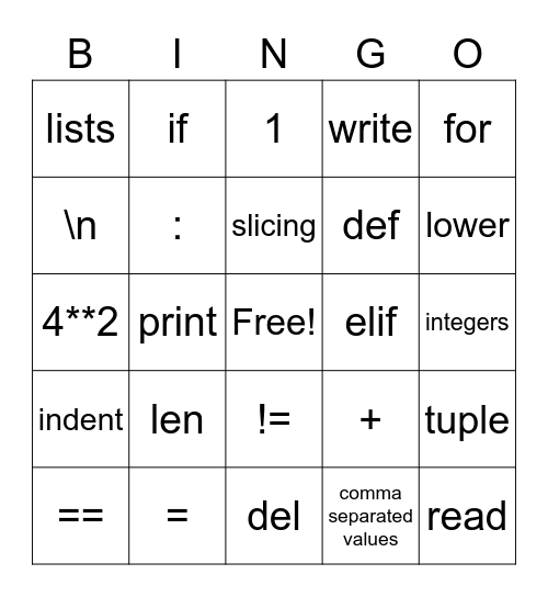 Python Bingo Card