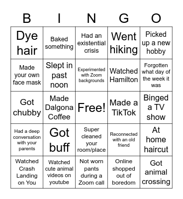 Quarantine Bingo Card