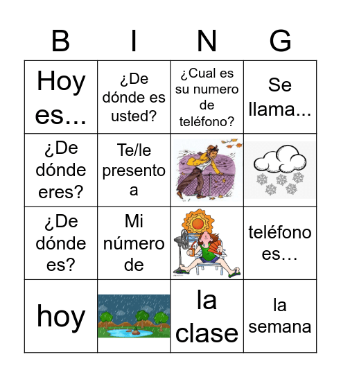 Vocabulario Preliminar Bingo Card