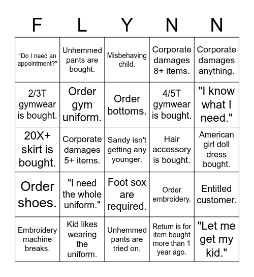 Flynngo Bingo Card
