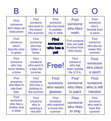 Meet and Greet Bingo Card